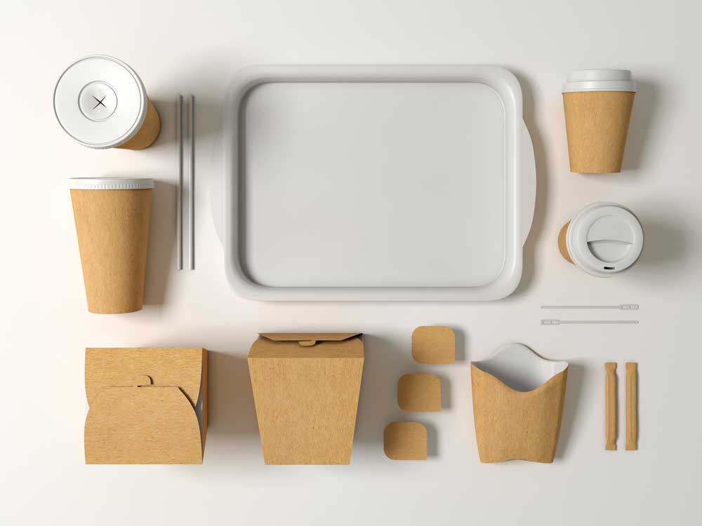 A selection of cardboard takeaway packaging.