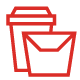 A small red icon of some takeaway packaging.