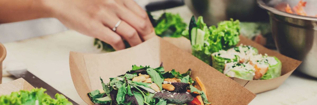 An enticing selection of takeaway salads.